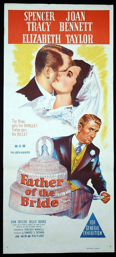 FATHER OF THE BRIDE Original Daybill Movie Poster Elizabeth Taylor Spencer Tracy 50sr