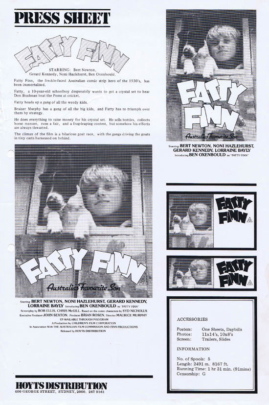 FATTY FINN Rare AUSTRALIAN Movie Press Sheet