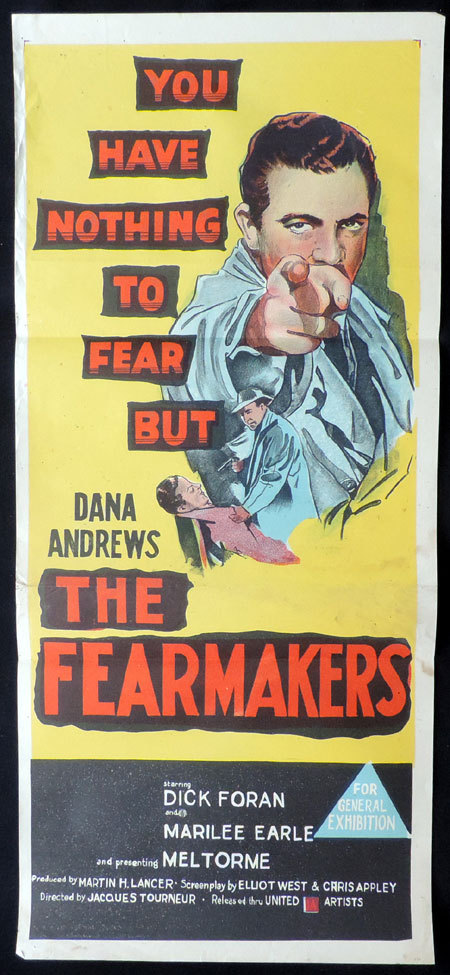 THE FEARMAKERS 1958 Film Noir VINTAGE Daybill Movie poster Dana Andrews