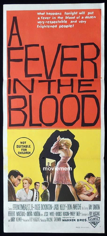 A FEVER IN THE BLOOD Original Daybill Movie Poster Efrem Zimbalist Jr. Angie Dickinson