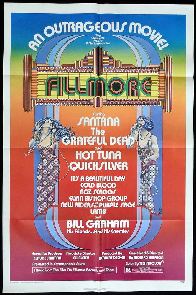 FILLMORE Original US One sheet Movie poster Grateful Dead Santana Bill Graham