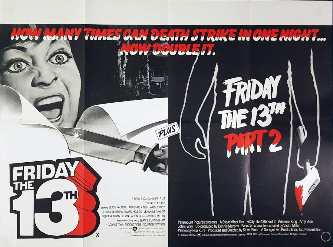 FRIDAY THE 13TH Part 1 and 2 British Quad Movie poster Double Feature
