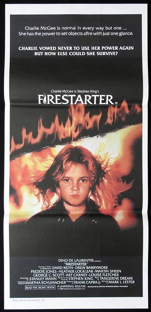 FIRESTARTER Daybill Movie poster Drew Barrymore David Keith Stephen King Horror