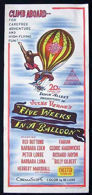 FIVE WEEKS IN A BALLOON Original Daybill Movie Poster Peter Lorre Jules Verne