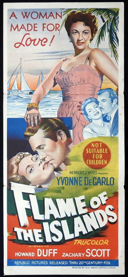 FLAME OF THE ISLANDS Original Daybill Movie Poster Yvonne De Carlo Howard Duff Zachary Scott