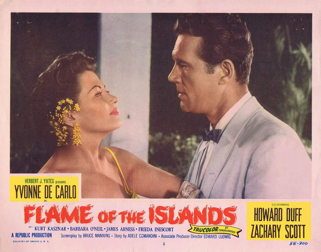 FLAME OF THE ISLANDS Lobby card 2 Yvonne De Carlo Howard Duff