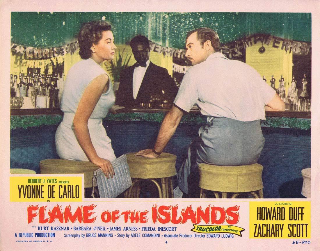 FLAME OF THE ISLANDS Lobby card 4 Yvonne De Carlo Howard Duff