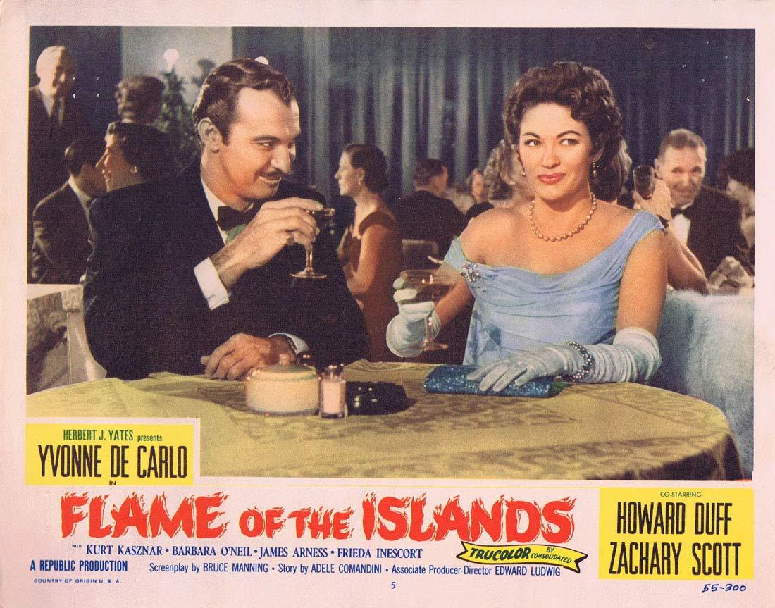 FLAME OF THE ISLANDS Lobby card 5 Yvonne De Carlo Howard Duff