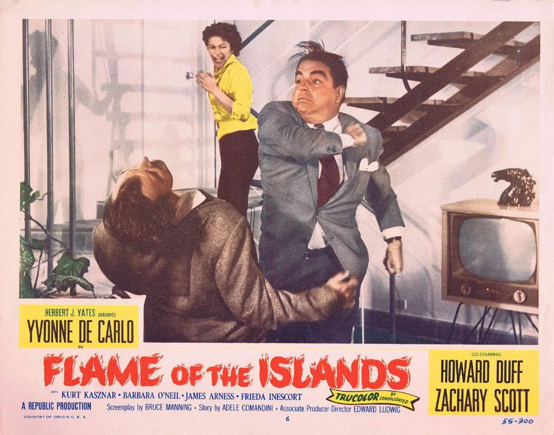 FLAME OF THE ISLANDS Lobby card 6 Yvonne De Carlo Howard Duff