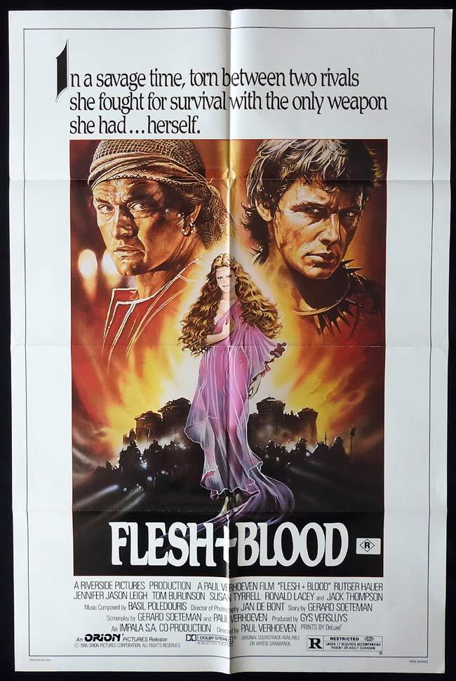 FLESH AND BLOOD Original One sheet Movie Poster Rutger Hauer Jennifer Jason Leigh Tom Burlinson