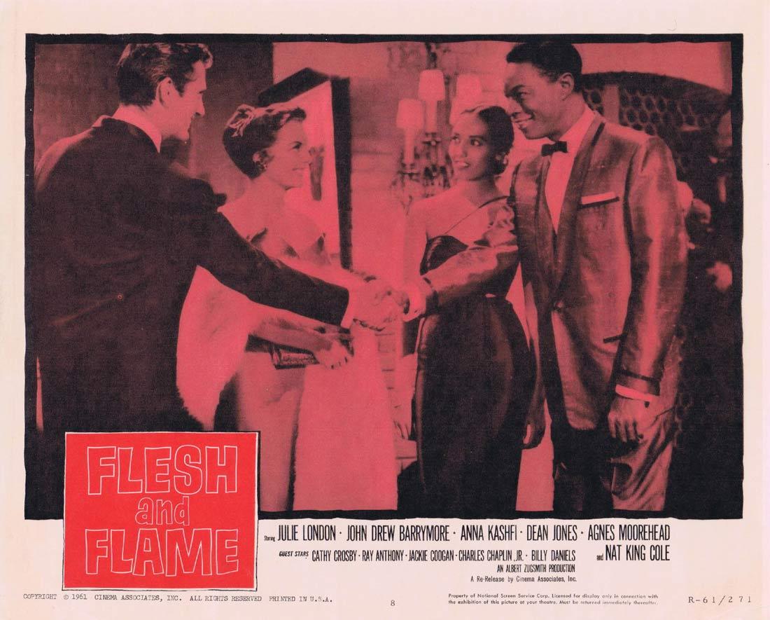 FLESH AND FLAME Lobby Card 8 Julie London John Drew Barrymore Nat King Cole 1961r