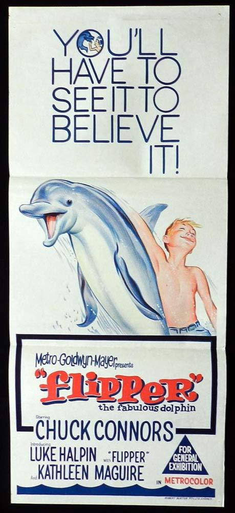FLIPPER Original Daybill Movie Poster Chuck Connors Luke Halpin Dolphin