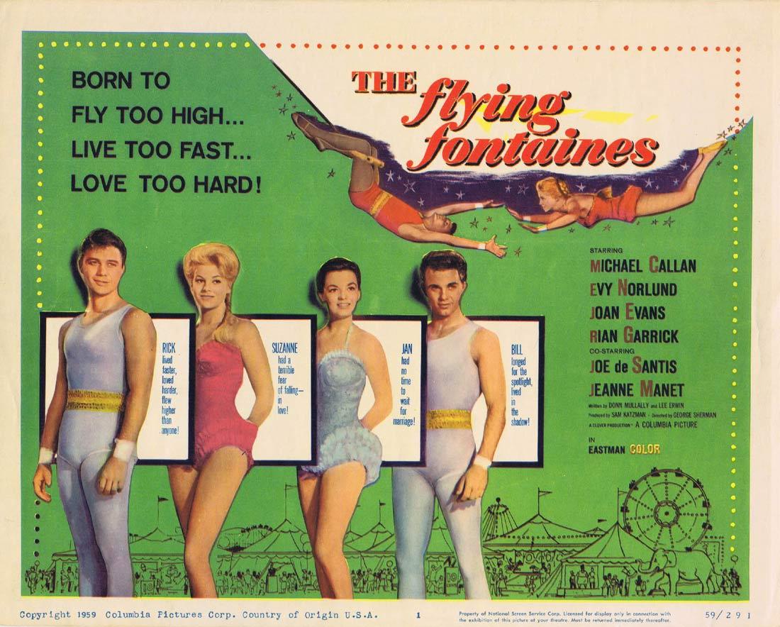 THE FLYING FONTAINES Title Lobby Card Michael Callan Trapeze Circus