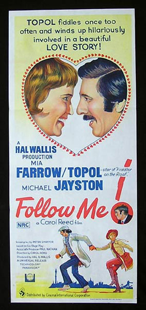 FOLLOW ME Mia Farrow Topol RARE Daybill Movie poster