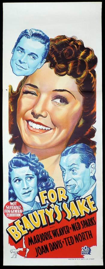 FOR BEAUTY’S SAKE Original Long daybill Movie poster 1941 Ned Sparks