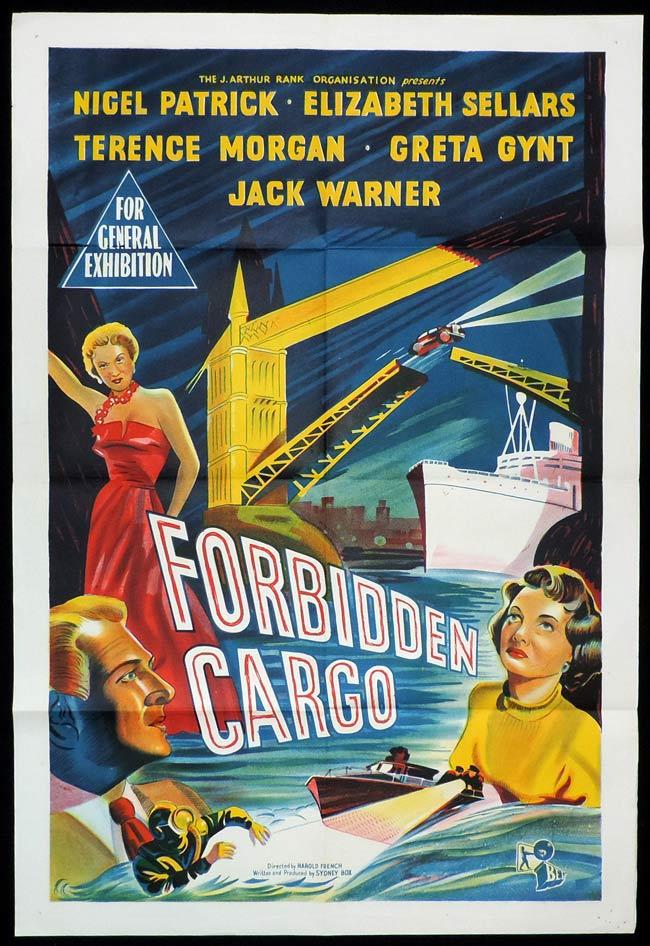 FORBIDDEN CARGO Original One sheet Movie Poster Nigel Patrick Elizabeth Sellars Terence Morgan