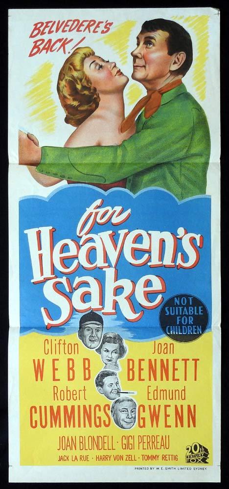 FOR HEAVEN’S SAKE Original Daybill Movie poster Clifton Webb Joan Bennett