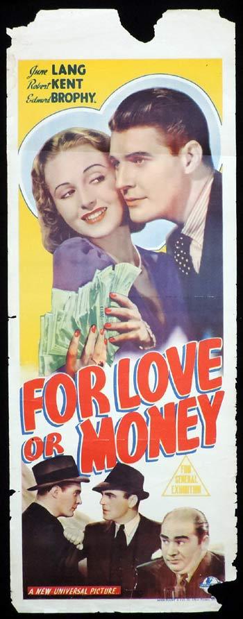 FOR LOVE OR MONEY Long Daybill Movie poster 1939 June Lang Robert Kent