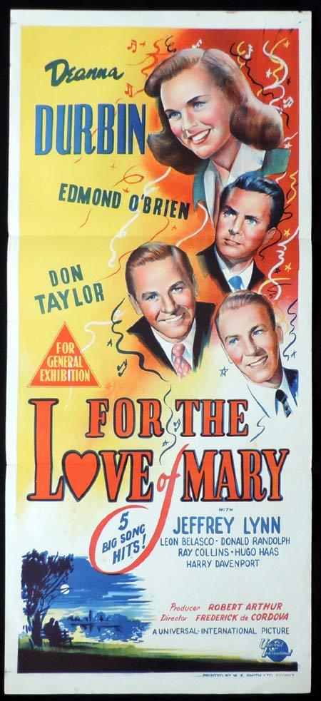 FOR THE LOVE OF MARY Original Daybill Movie Poster Deanna Durbin