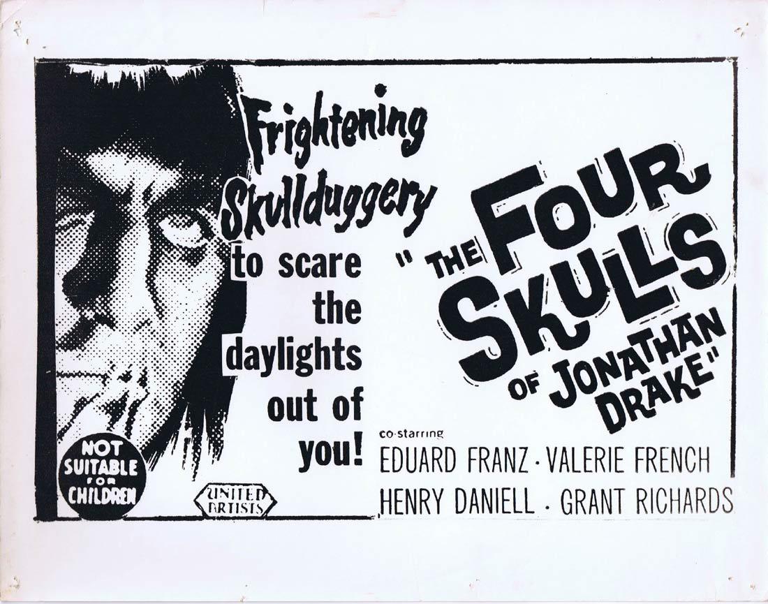 THE FOUR SKULLS OF JONATHAN DRAKEOriginal Australian Title Lobby Card Valerie French Eduard Franz Horror