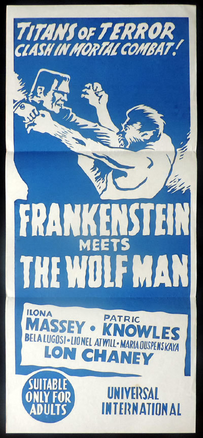 FRANKENSTEIN MEETS THE WOLF MAN Original 1950sr Daybill Movie poster