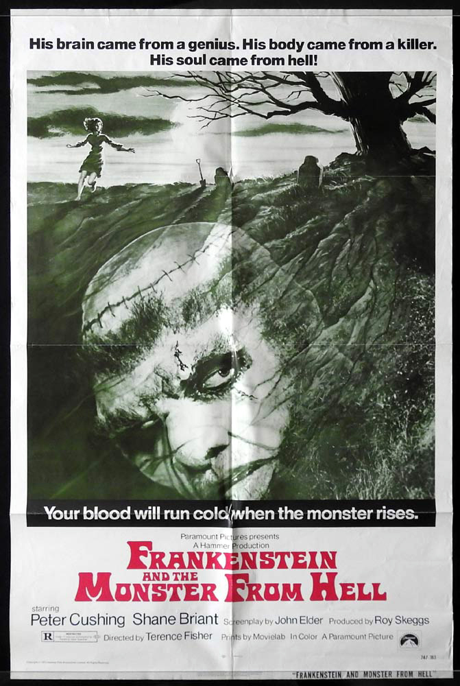 FRANKENSTEIN AND THE MONSTER FROM HELL US One sheet Movie poster Hammer Horror