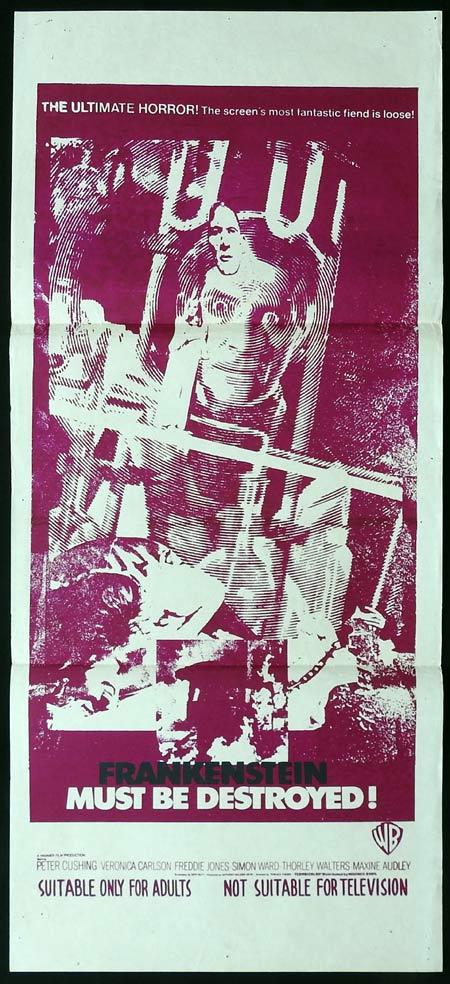 FRANKENSTEIN MUST BE DESTROYED Original daybill Movie Poster HAMMER HORROR Peter Cushing “B”