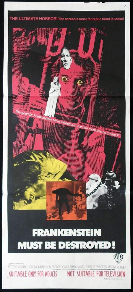 FRANKENSTEIN MUST BE DESTROYED Original daybill Movie Poster HAMMER HORROR Peter Cushing “A”