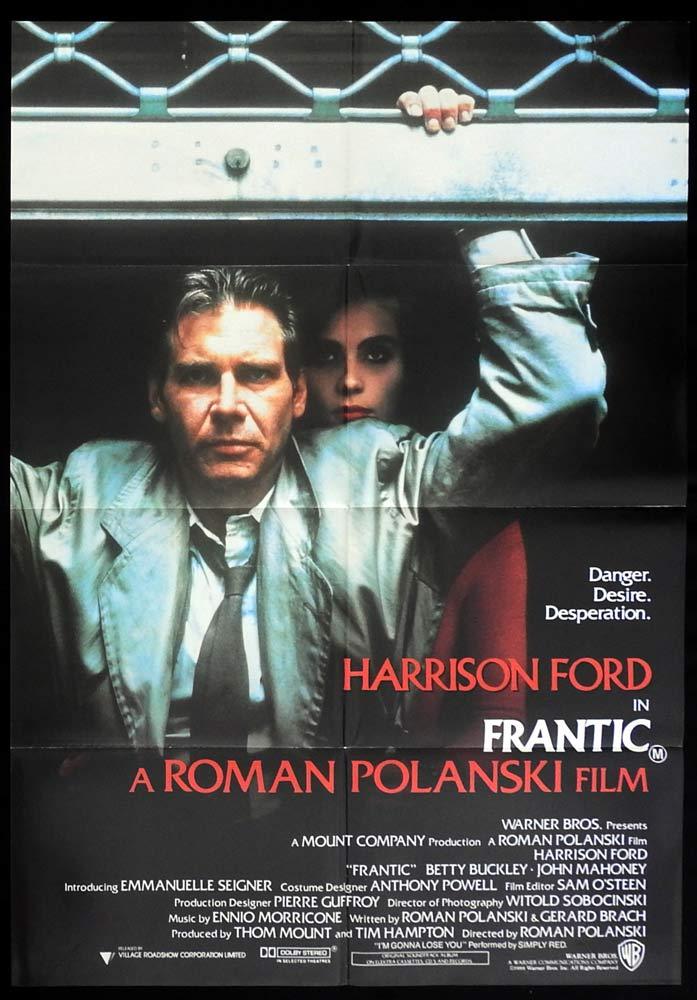 FRANTIC Original One sheet Movie Poster Roman Polanski Harrison Ford