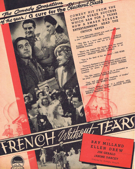 FRENCH WITHOUT TEARS 1940 Ray Milland Ellen Drew Movie Trade Ad 1
