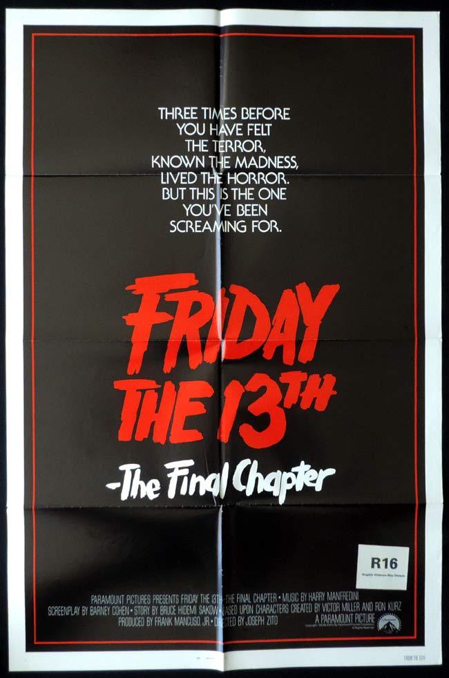 FRIDAY THE 13th THE FINAL CHAPTER Original One sheet Movie poster Horror Slasher