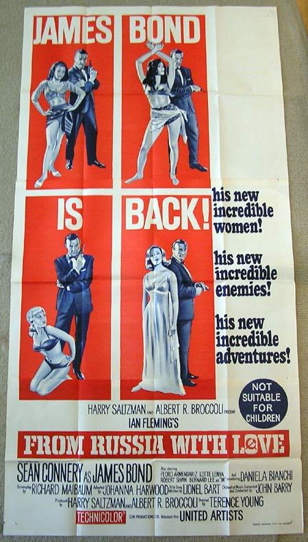FROM RUSSIA WITH LOVE 1963 James Bond Connery ORIGINAL 3 sheet Movie poster