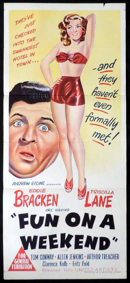 FUN ON A WEEKEND Original Daybill Movie Poster Eddie Bracken Priscilla Lane