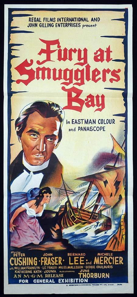 FURY AT SMUGGLER’S BAY Original Daybill Movie poster Peter Cushing Bernard Lee