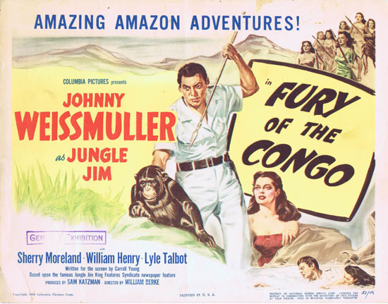 FURY OF THE CONGO 1951 Title Lobby Card Jungle Jim Johnny Weissmuller