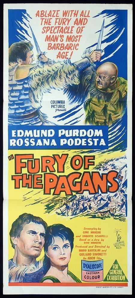 FURY OF THE PAGANS Original Daybill Movie Poster Edmund Purdom Rossana Podest