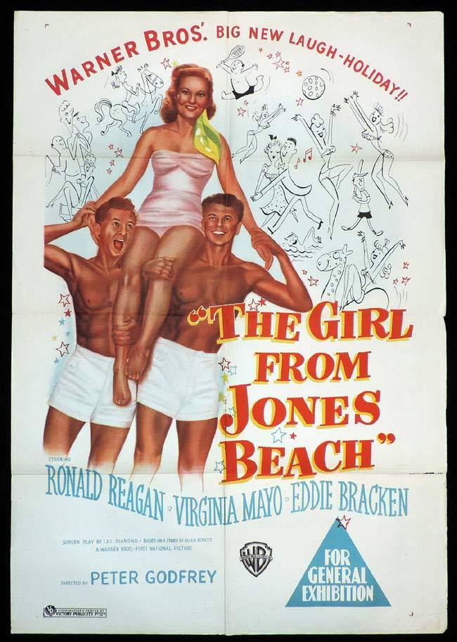 THE GIRL FROM JONES BEACH Original One sheet Movie Poster Ronald Reagan Virginia Mayo