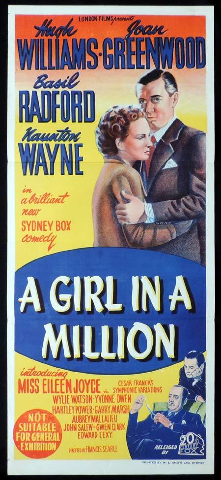 A GIRL IN A MILLION Original Daybill Movie Poster Joan Greenwood Hugh Williams