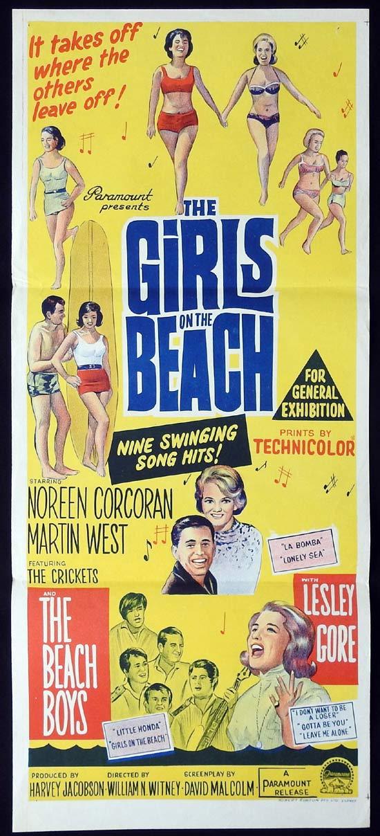 GIRLS ON THE BEACH Original Daybill Movie Poster Noreen Corcoran Martin West Linda Marshall