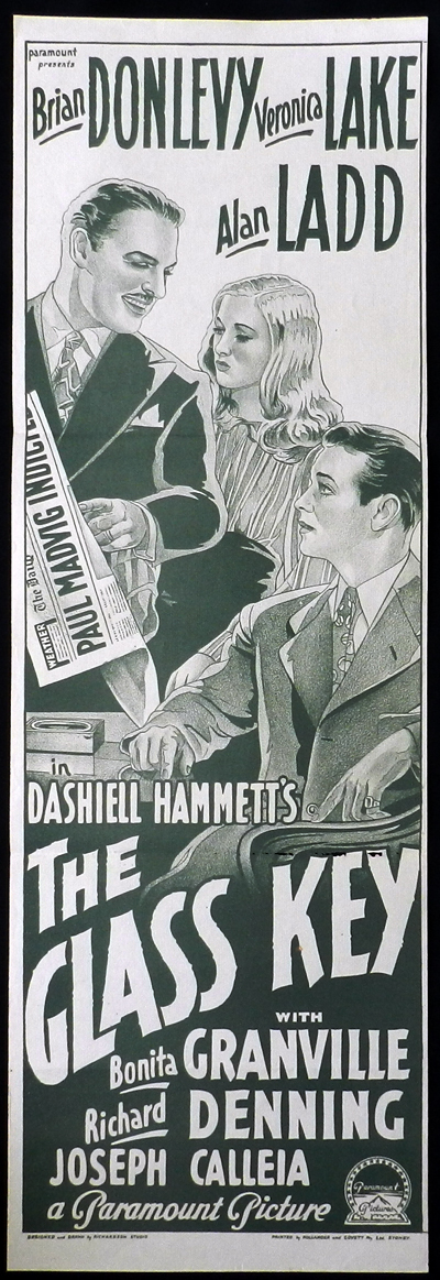 THE GLASS KEY 1942 Veronica Lake Film Noir RICHARDSON STUDIO Daybill Movie poster