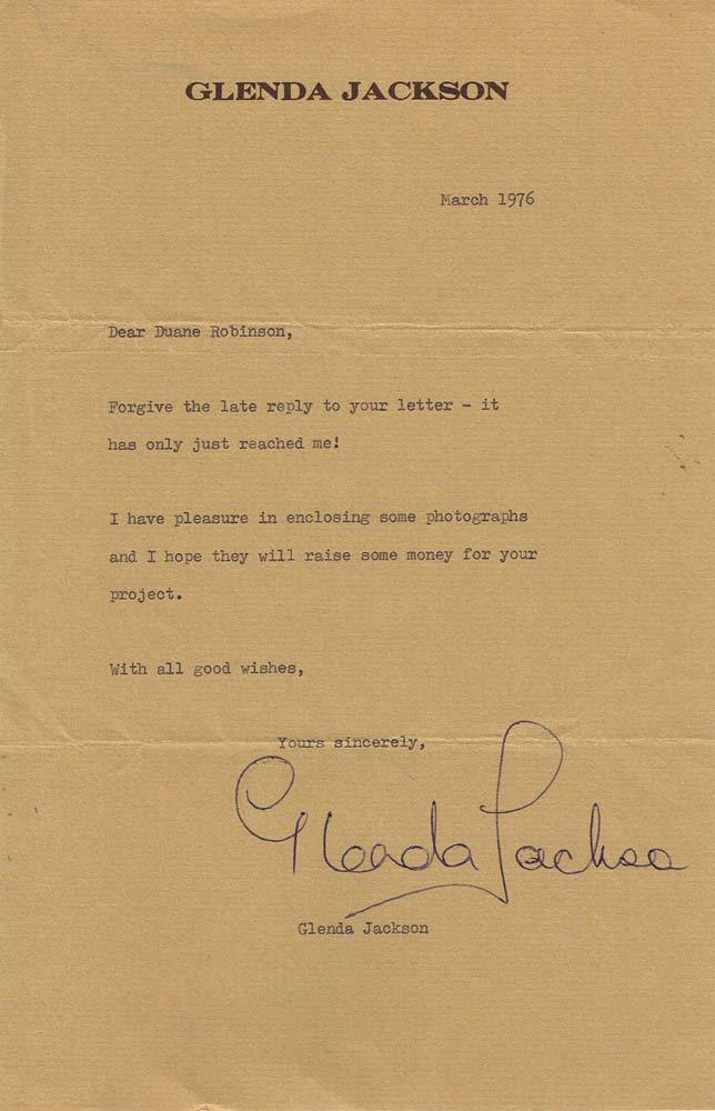 GLENDA JACKSON Autograph Letter