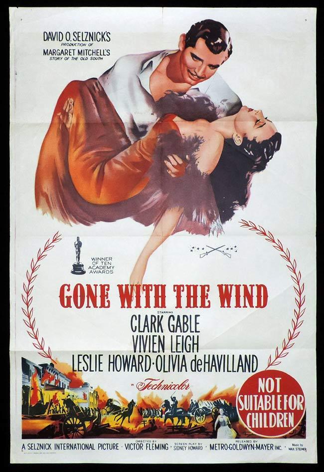 GONE WITH THE WIND Original Re release One sheet Movie Poster Vivien Leigh Clark Gable