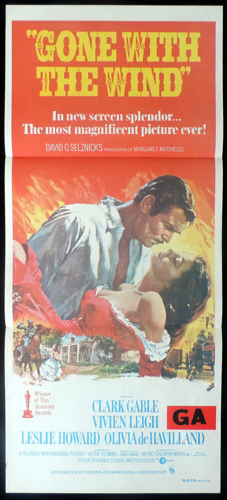 GONE WITH THE WIND Daybill Movie poster 1974r Clark Gable Vivien Leigh