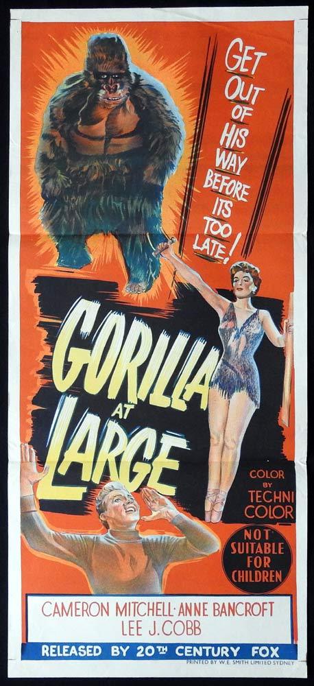 GORILLA AT LARGE Original Daybill Movie poster Cameron Mitchell Anne Bancroft