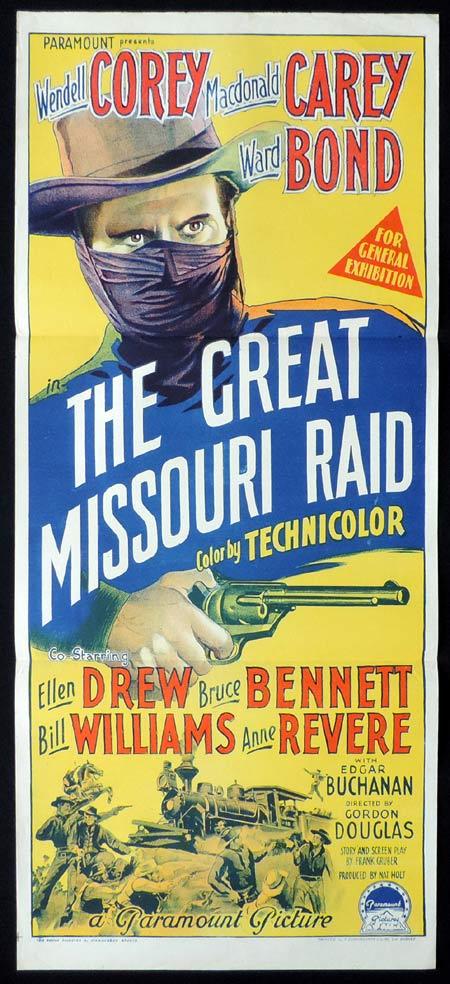 THE GREAT MISSOURI RAID Original Daybill Movie Poster WENDELL COREY MacDonald Carey Richardson Studio