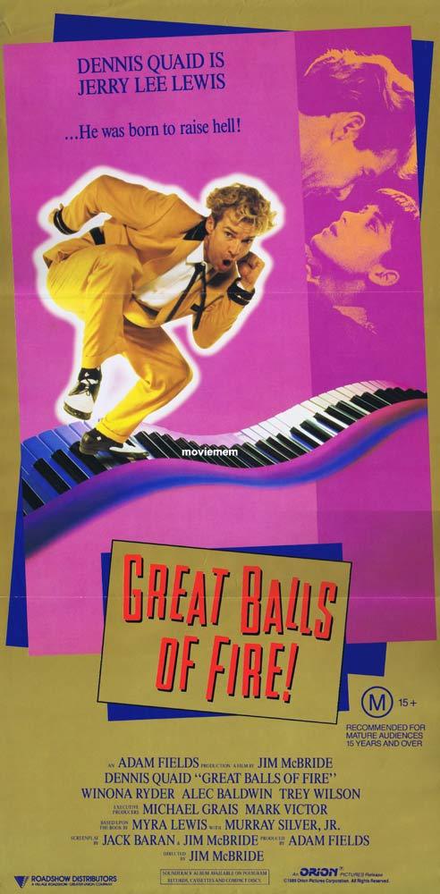 GREAT BALLS OF FIRE Daybill Movie Poster Dennis Quaid Jerry Lee Lewis