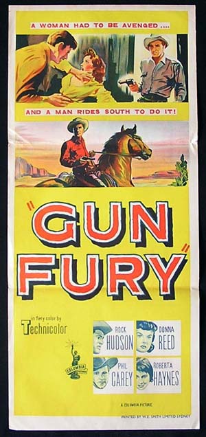 GUN FURY Daybill Movie Poster 1953 Rock Hudson