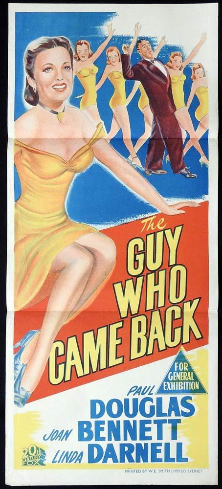 THE GUY WHO CAME BACK Daybill Movie Poster 1951 Paul Douglas Joan Bennett