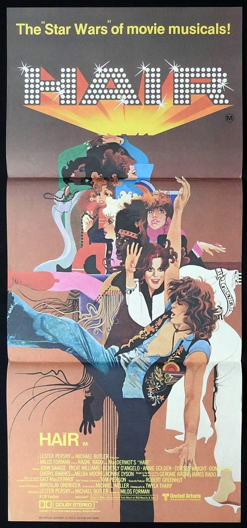 HAIR Original Daybill Movie poster John Savage Treat Williams Beverly D’Angelo