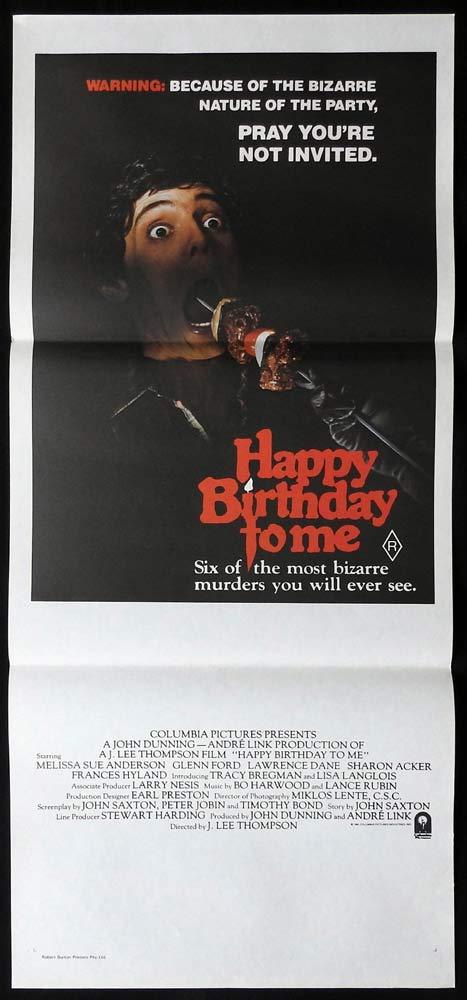 HAPPY BIRTHDAY TO ME Daybill Movie poster Melissa Sue Anderson Glenn Ford Horror